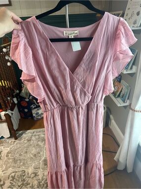 Magnolia Boutique Pink Ruffled Sleeve V-Neck Dress